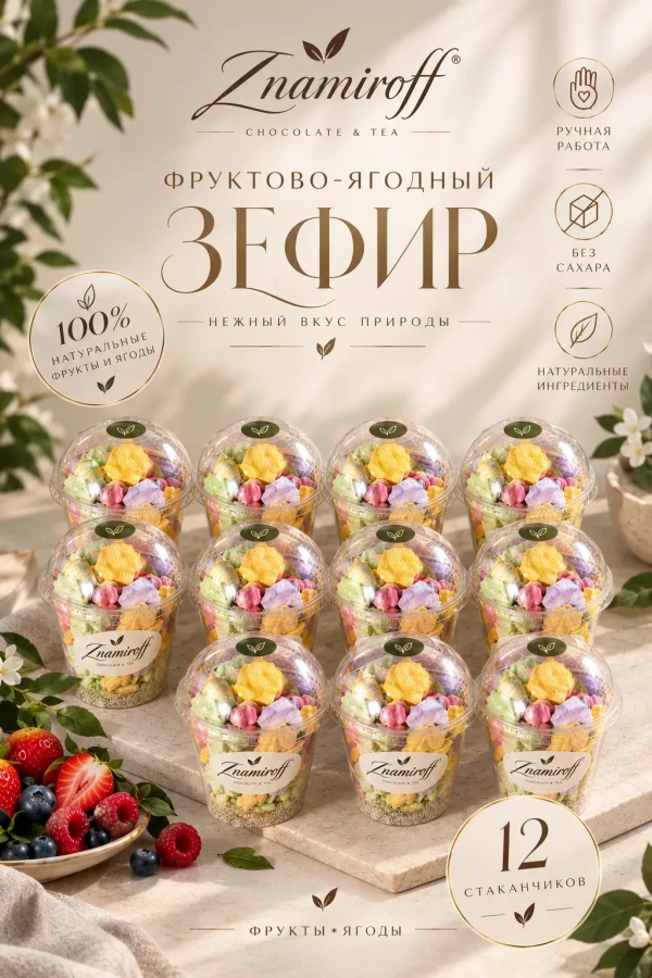 №1 Зефир в стаканчиках без сахара(коробка 12шт по 100гр) в Ржеве
